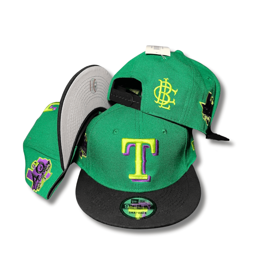 Texas Rangers Green and Black with Vibrant Embroidered Patches Snapback Cap