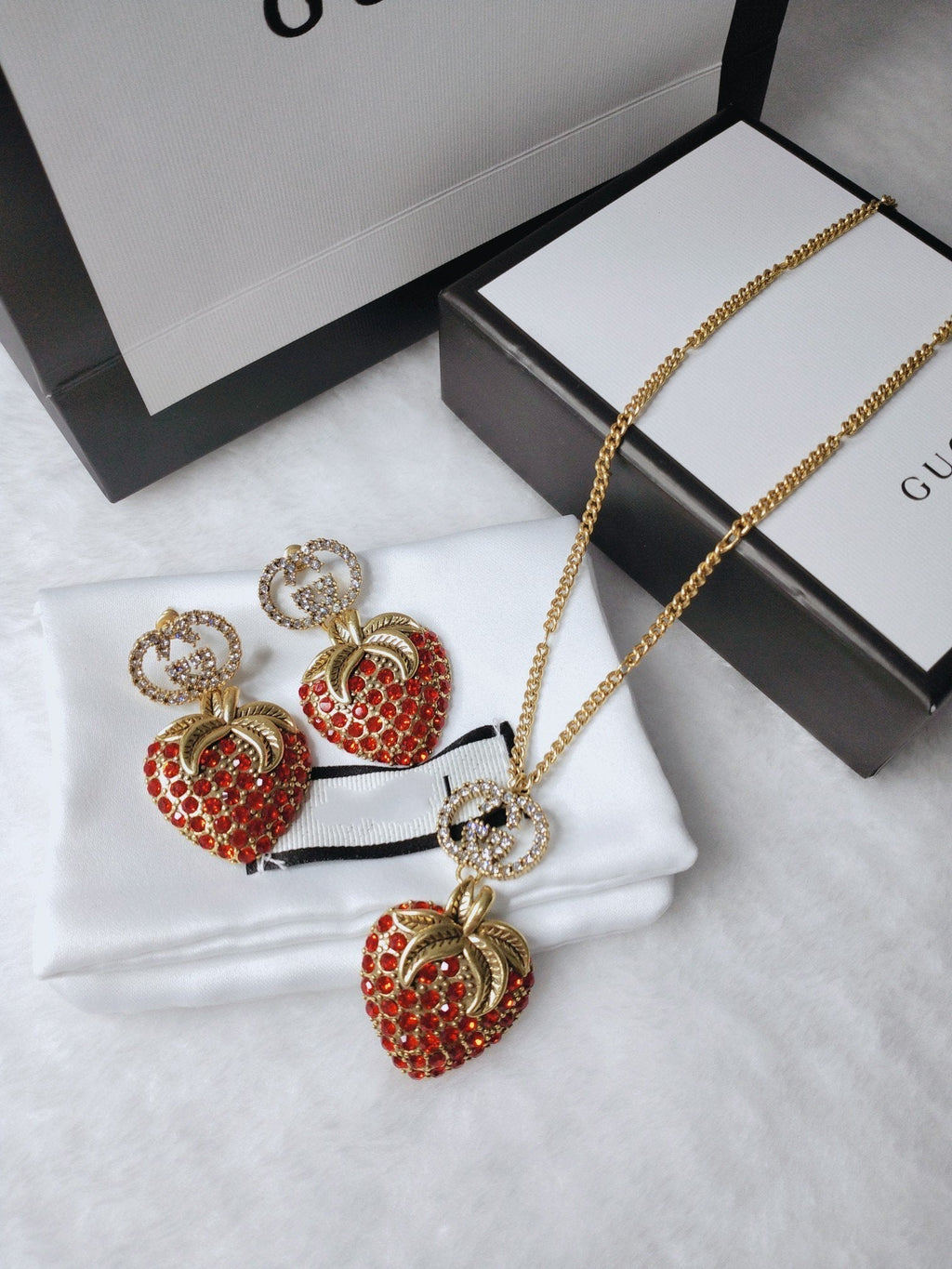 Gucci GG Red Cubic Zirconia Strawberry Necklace