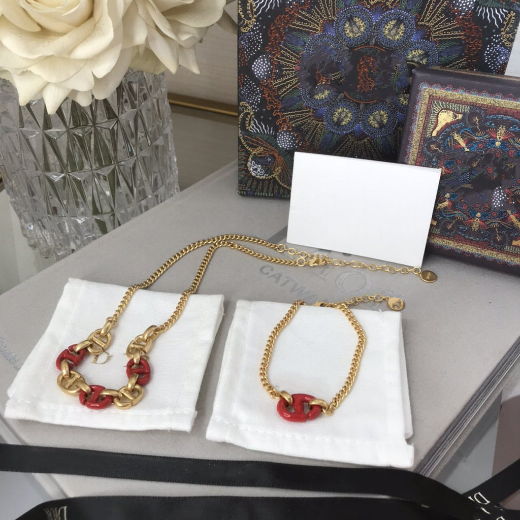 Dior Women CD Navy Necklace Gold-Finish Metal