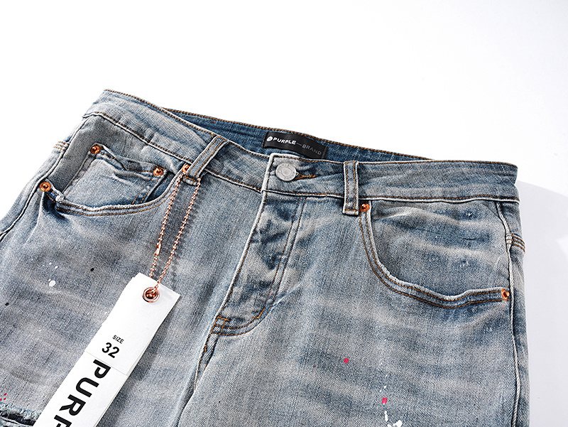 Purple Brand Distressed Paint Splatter Stacked Jeans — detail