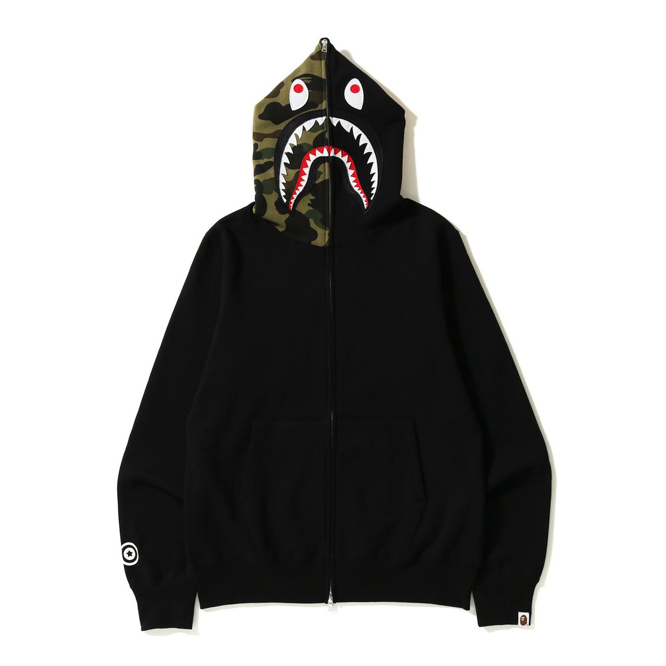 BAPE Black Camo Shark Face Zip Hoodie — front