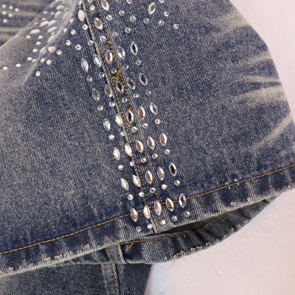 VALE SPORTS DIVISION Rhinestone Starburst Denim Shorts — detail