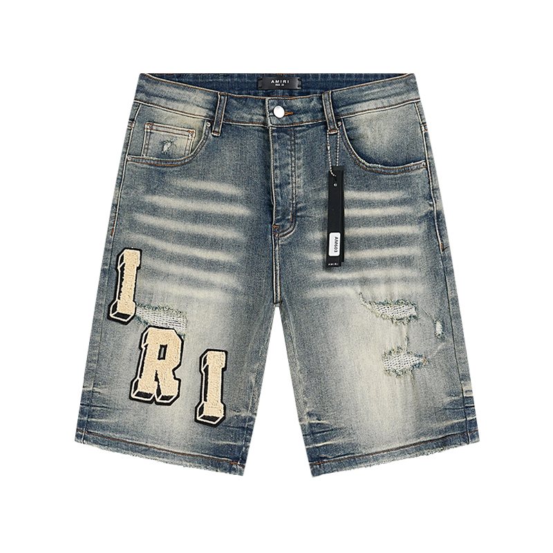 AMIRI Light Blue Letter Patch Denim Shorts — hero