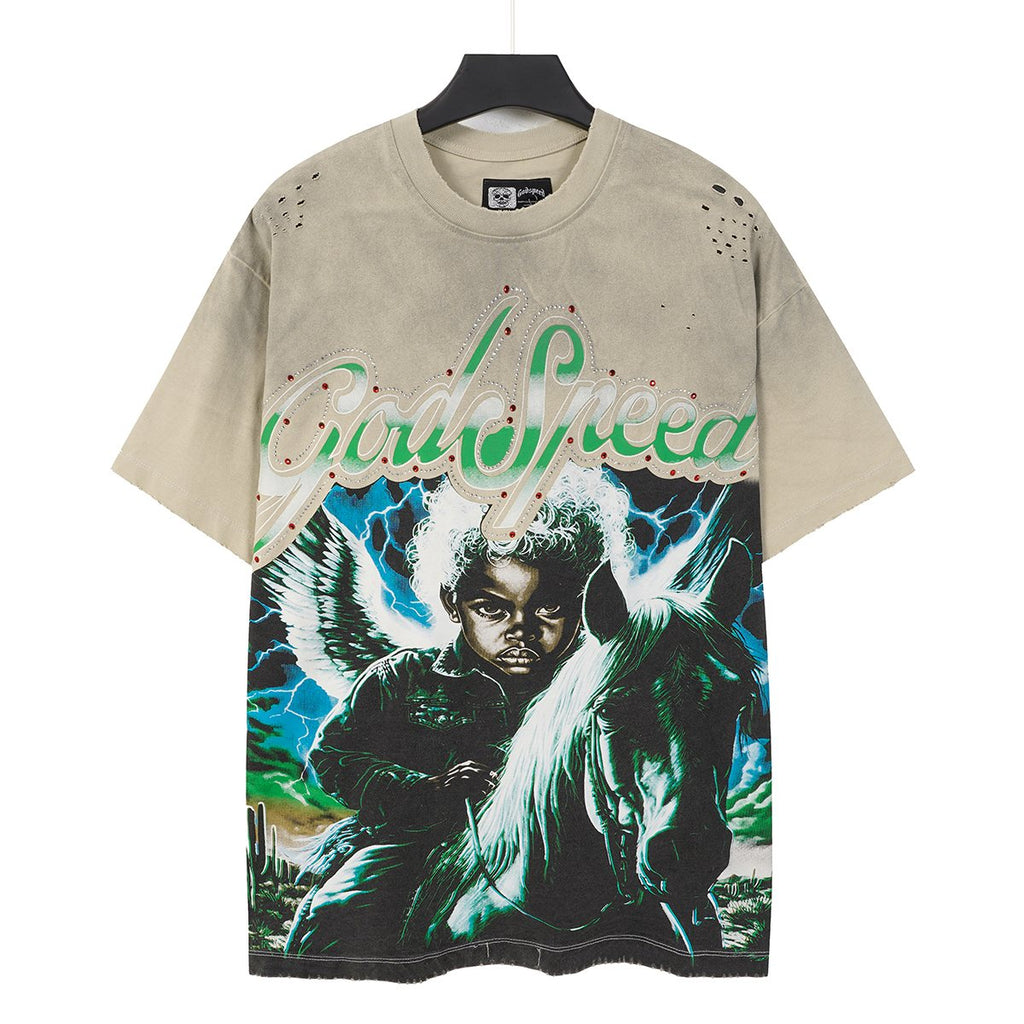 Godspeed Distressed Rhinestone Short-Sleeve Graphic T-Shirt — hero