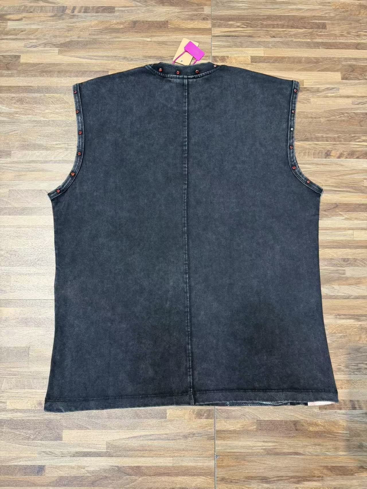 SAINT Washed Black Rhinestone Rock Graphic Sleeveless T-Shirt — back