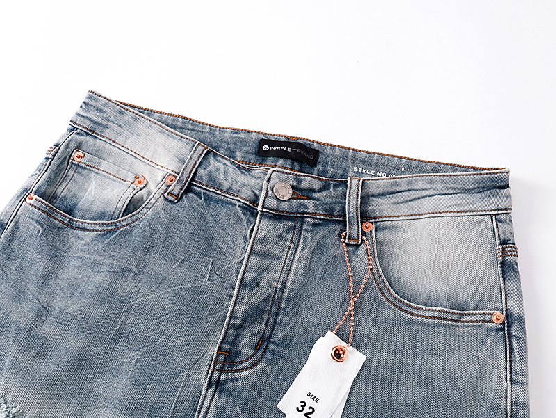 Purple Brand Light Blue Distressed Flare Jeans — detail