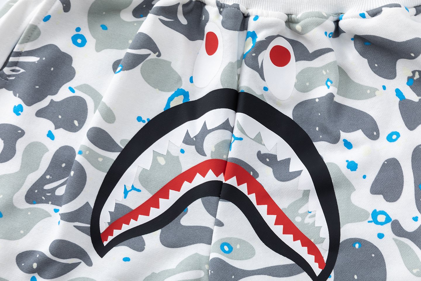 BAPE Camo Shark Graphic Shorts — detail