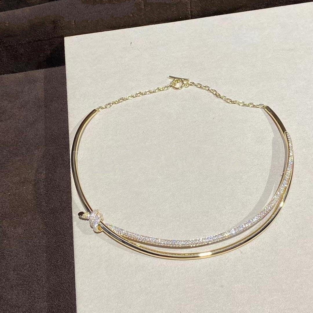 Tiffany Knot Double Row Necklace in Yellow Gold with Cubic Zirconia