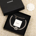 Chanel Pearls and Leather Straps Gold Necklace Type 2